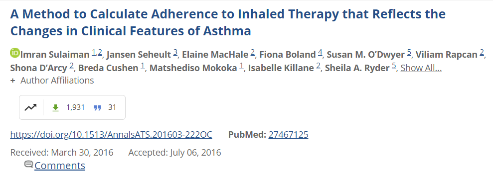 评估反映坚持使用吸入药物的哮喘患者临床特征方法